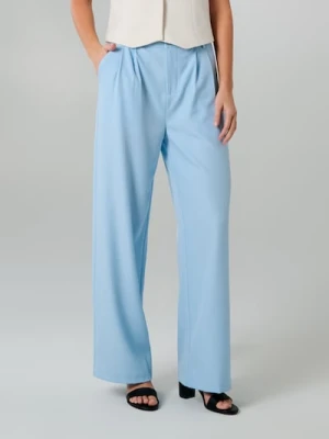 Sinsay - Spodnie wide leg z paskiem - błękitny