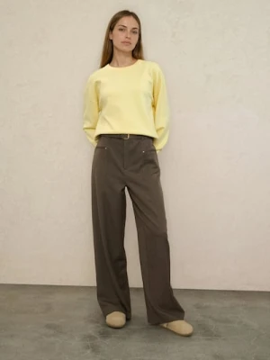 Sinsay - Spodnie wide leg z paskiem - brązowy