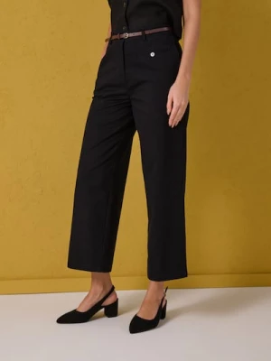 Sinsay - Spodnie wide leg z paskiem - czarny