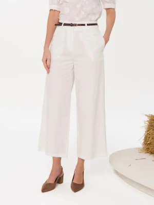 Sinsay - Spodnie wide leg z paskiem - kremowy
