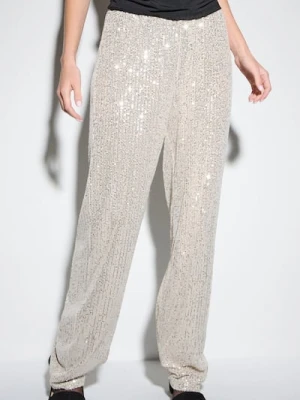 Sinsay - Spodnie wide leg z połyskującymi cekinami - srebrny