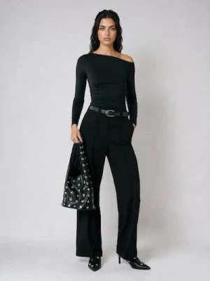Sinsay - Spodnie wide leg z przeszyciami z domieszką wiskozy - czarny