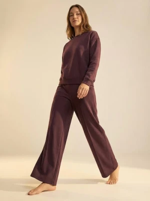 Sinsay - Spodnie wide leg z przeszyciami z domieszką wiskozy - czerwony