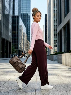 Sinsay - Spodnie wide leg z przeszyciami z domieszką wiskozy - czerwony