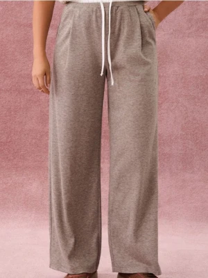 Sinsay - Spodnie wide leg z wiązaniem - beżowy