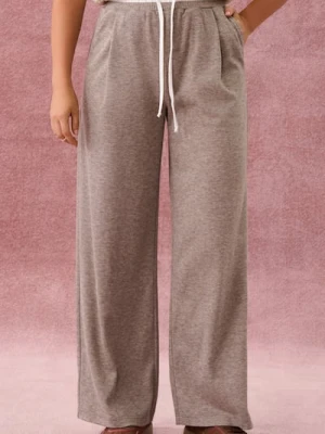 Sinsay - Spodnie wide leg z wiązaniem - beżowy