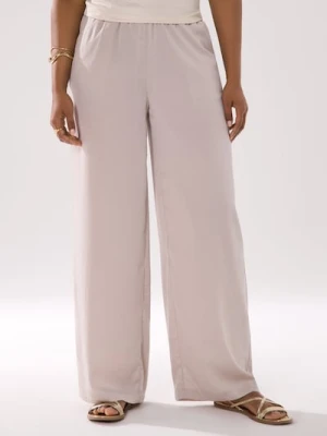 Sinsay - Spodnie wide leg z wiązaniem - kremowy