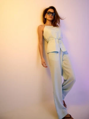 Sinsay - Spodnie wide leg z wiskozą - błękitny