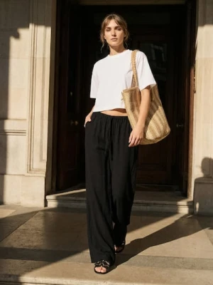 Sinsay - Spodnie wide leg z wiskozą - czarny