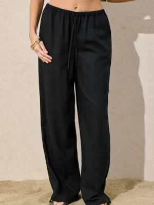 Sinsay - Spodnie wide leg z wiskozą i domieszką lnu - czarny