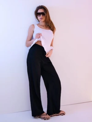 Sinsay - Spodnie wide leg z wiskozą i domieszką lnu - czarny