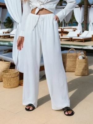 Sinsay - Spodnie wide leg z wiskozą i domieszką lnu - kremowy