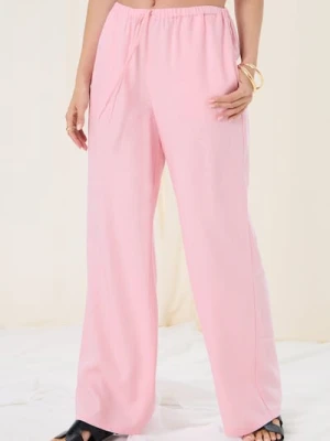 Sinsay - Spodnie wide leg z wiskozą i domieszką lnu - różowy