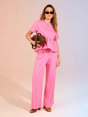 Sinsay - Spodnie wide leg z wiskozą i domieszką lnu - różowy