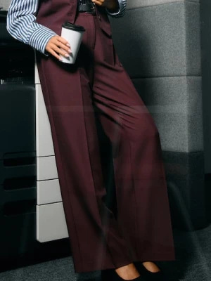 Sinsay - Spodnie wide leg z zakładkami - bordowy
