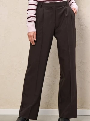 Sinsay - Spodnie wide leg z zakładkami - brązowy