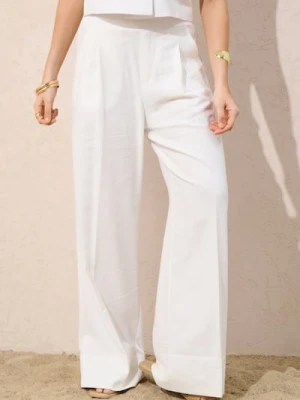 Sinsay - Spodnie wide leg z zakładkami - kremowy