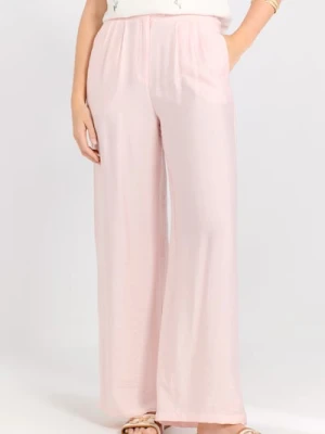 Sinsay - Spodnie wide leg z zakładkami - różowy