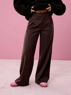 Sinsay - Spodnie wide leg ze szlufkami - brązowy