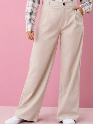 Sinsay - Spodnie wide leg ze szlufkami - kremowy