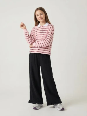 Sinsay - Spodnie z bawełny muslinowej z elastycznym pasem i falbaną - czarny