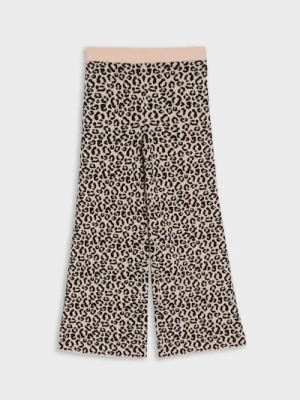 Sinsay - Spodnie z dzianiny żakardowej w panterkę - beżowy