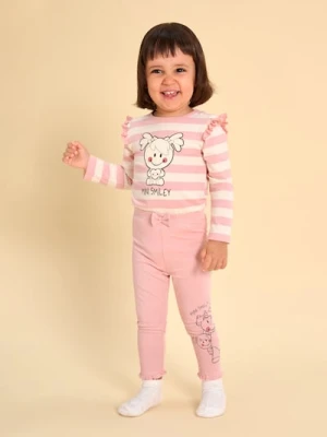 Sinsay - Spodnie z falbaną i kokardką Mini Smiley® - różowy