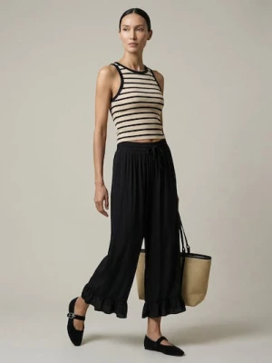 Sinsay - Spodnie z falbankami i wiskozą - czarny