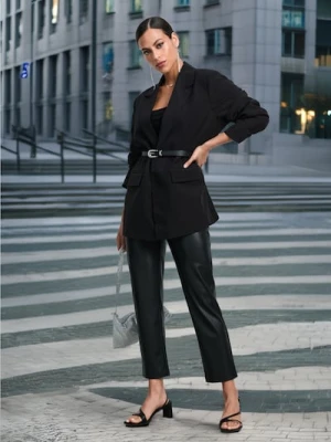 Sinsay - Spodnie z imitacji skóry - czarny