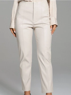 Sinsay - Spodnie z imitacji skóry - kremowy