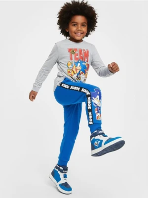 Sinsay - Spodnie z nadrukiem i ozdobnymi lampasami Sonic the Hedgehog - niebieski