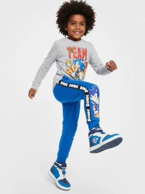 Sinsay - Spodnie z nadrukiem i ozdobnymi lampasami Sonic the Hedgehog - niebieski