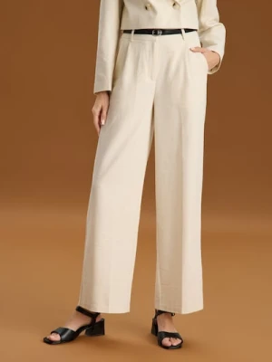 Sinsay - Spodnie z paskiem - kremowy