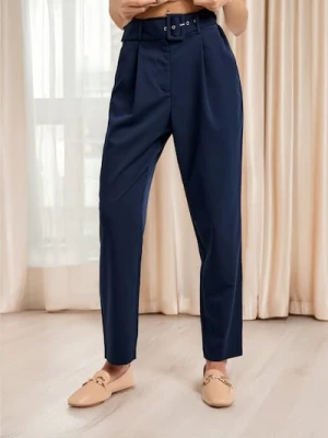 Sinsay - Spodnie z paskiem na kant - granatowy