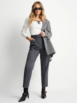 Sinsay - Spodnie z paskiem na kant - szary