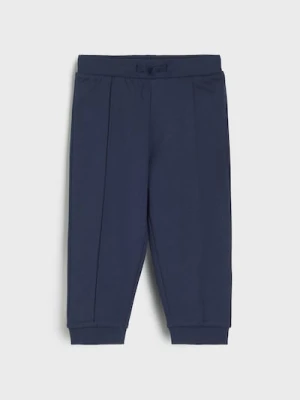 Sinsay - Spodnie z przeszyciami wiązane w talii - granatowy