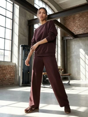 Sinsay - Spodnie z szeroką nogawką - bordowy