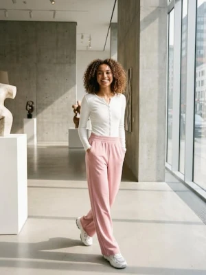 Sinsay - Spodnie z szeroką nogawką - różowy