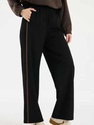 Sinsay - Spodnie z szeroką nogawką z lampasem - czarny