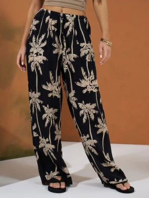 Sinsay - Spodnie z wiskozą o roślinnym wzorze wiązane w talii - wielobarwny