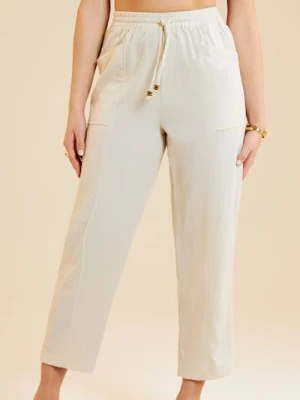 Sinsay - Spodnie z wiskozą z naszywanymi kieszeniami - beżowy