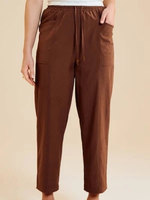 Sinsay - Spodnie z wiskozą z naszywanymi kieszeniami - brązowy