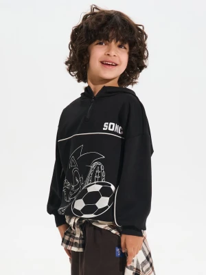Sinsay - Sportowa bluza half-zip Active z nadrukiem Sonic the Hedgehog - czarny
