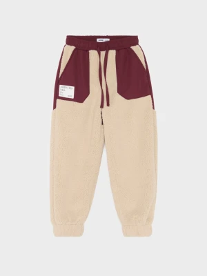 Sinsay - Sportowe spodnie jogger oversize z tkaniny sherpa z kontrastowymi wstawkami Active - brązowy