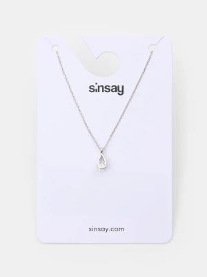 Sinsay - Srebrny naszyjnik z zawieszką w kształcie łezki z cyrkonią - srebrny