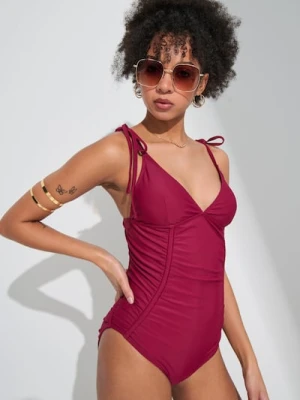 Sinsay - Strój kąpielowy jednoczęściowy - bordowy