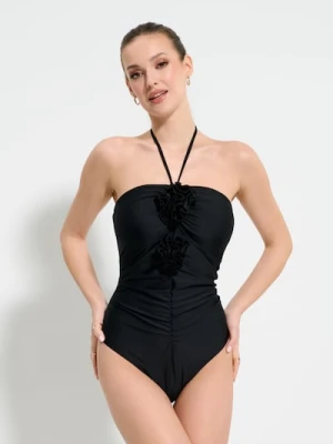 Sinsay - Strój kąpielowy jednoczęściowy z dekoracyjnymi kwiatami 3D - czarny