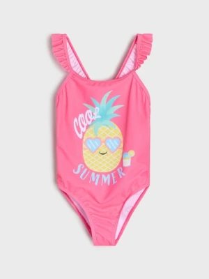 Sinsay - Strój kąpielowy z nadrukiem i falbanami - różowy