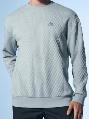 Sinsay - Strukturalna bluza crewneck z haftem - błękitny