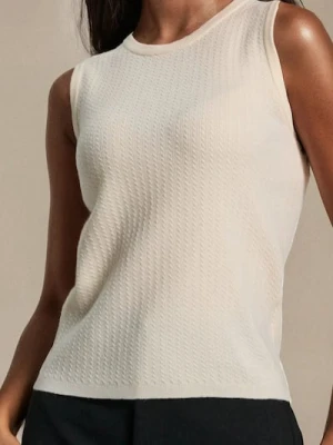 Sinsay - Strukturalna bluzka bez rękawów - kremowy